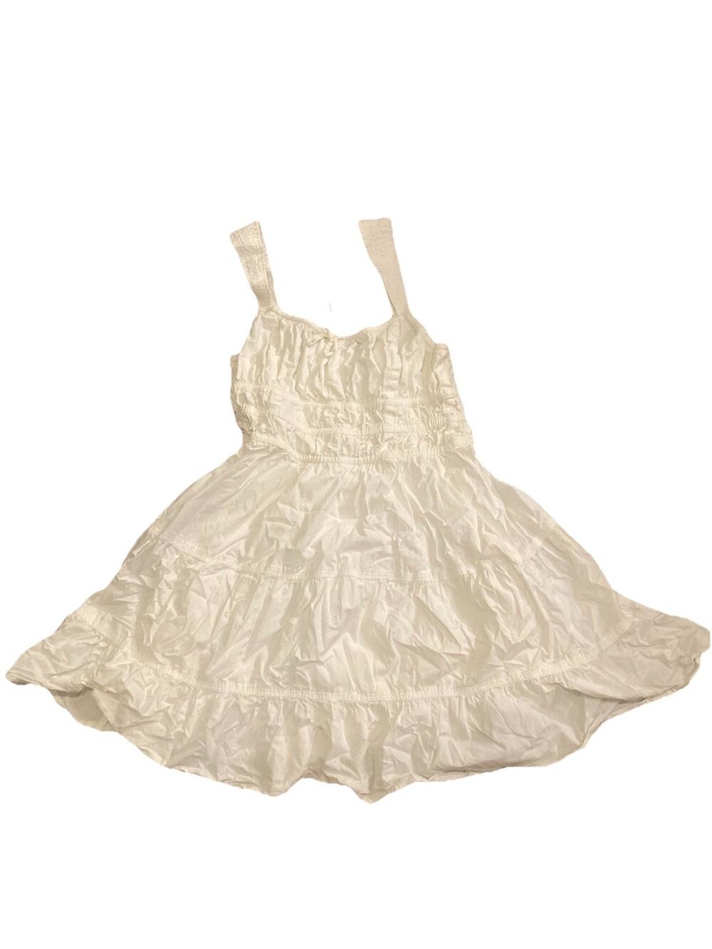 Sunday Best White Milk Maid Type Dress Cinch Tiered With Bow Wide Strap Coquette